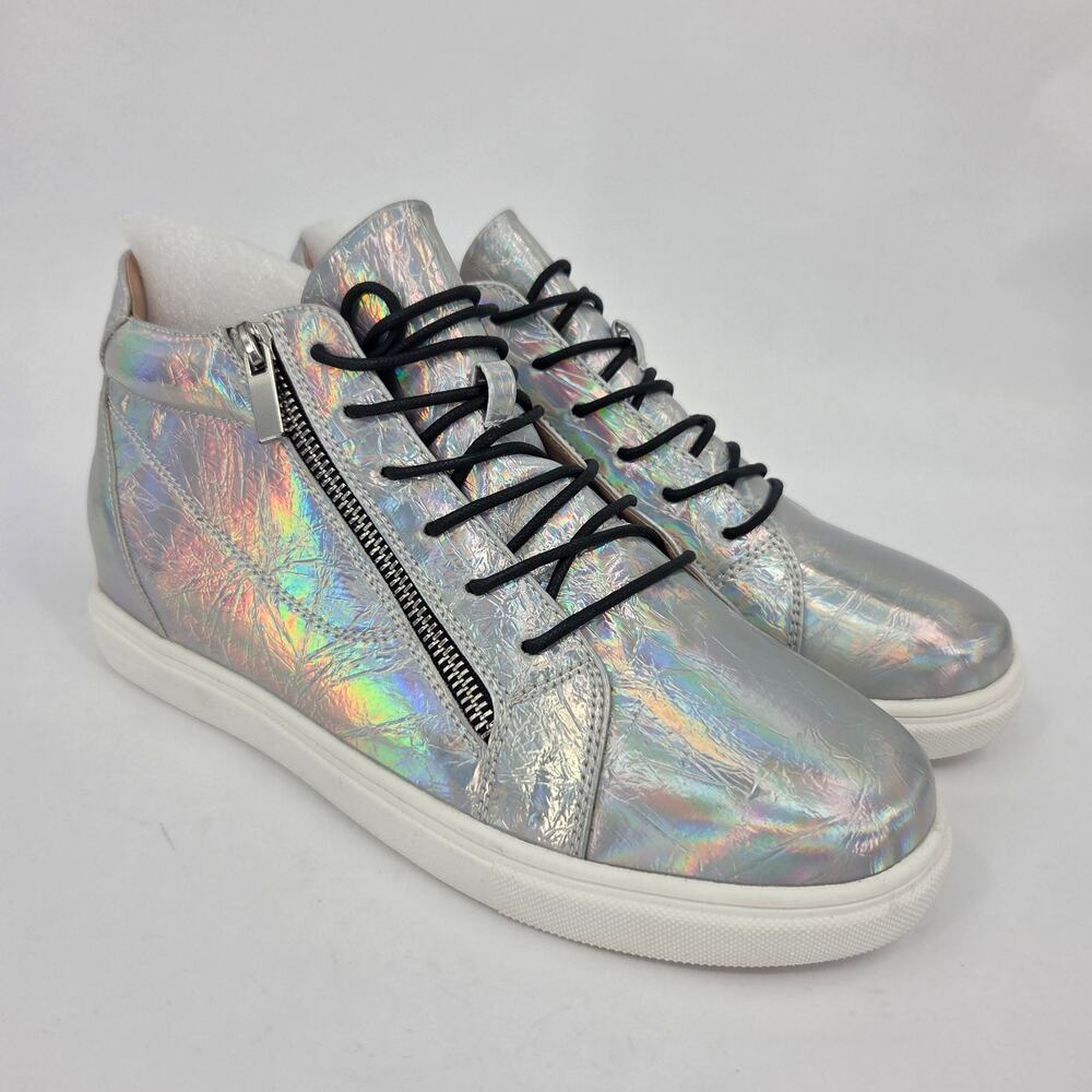 NEW Party Infinity Holographic Silver Lace Up High Top Sneaker Size 10